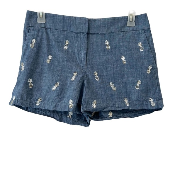 LOFT The Riviera Short Pineapple Embroidered Chambray Shorts - Picture 1 of 5